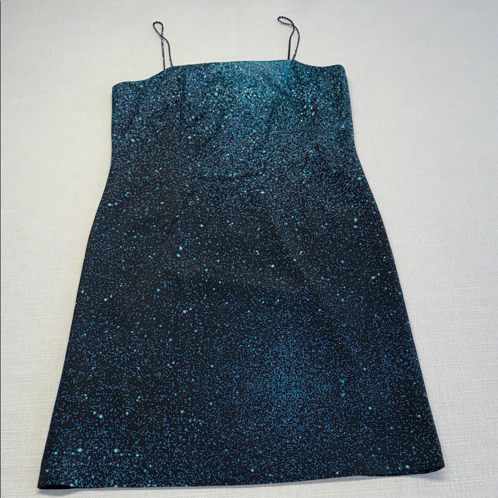 Vera Cristina Black Mini Dress with Teal & Purple Speckle